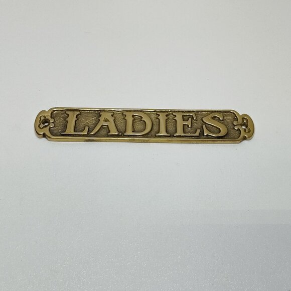 Ladies Solid Brass Door Sign Classic Vintage Decor 6 Inch Circa 1980s Genuine - Picture 1 of 2